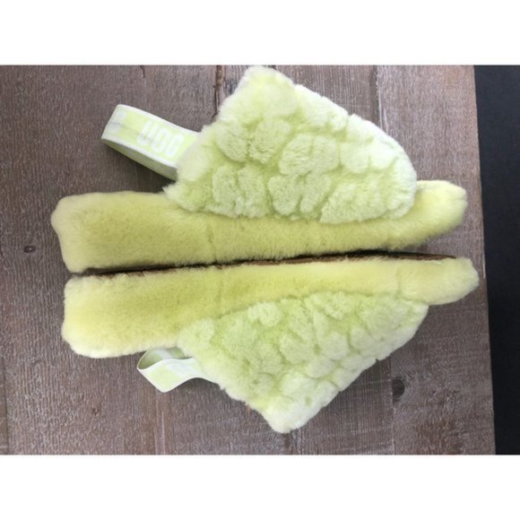 UGG Fluff Yeah Women's neon lime slide sandal logo strap size 11 - Picture 8 of 9
